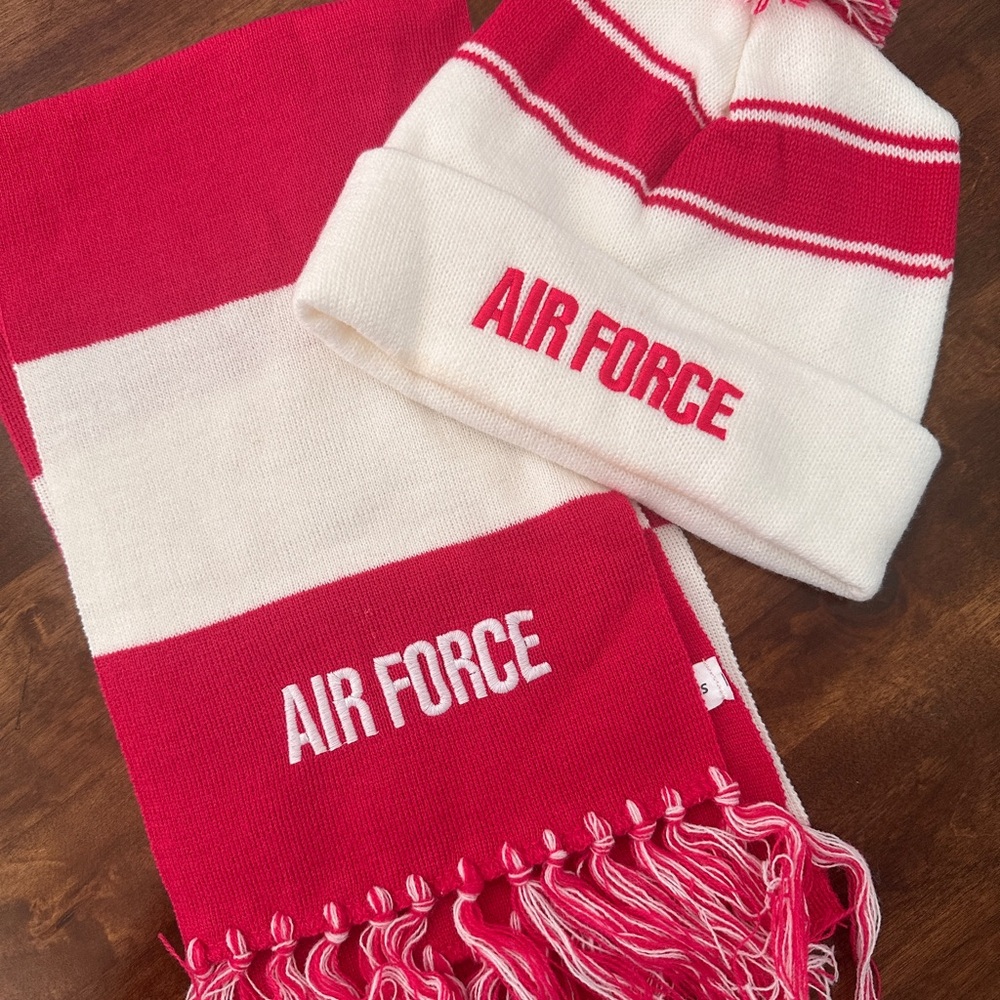 Adult Red and White Scarf and Hat Set